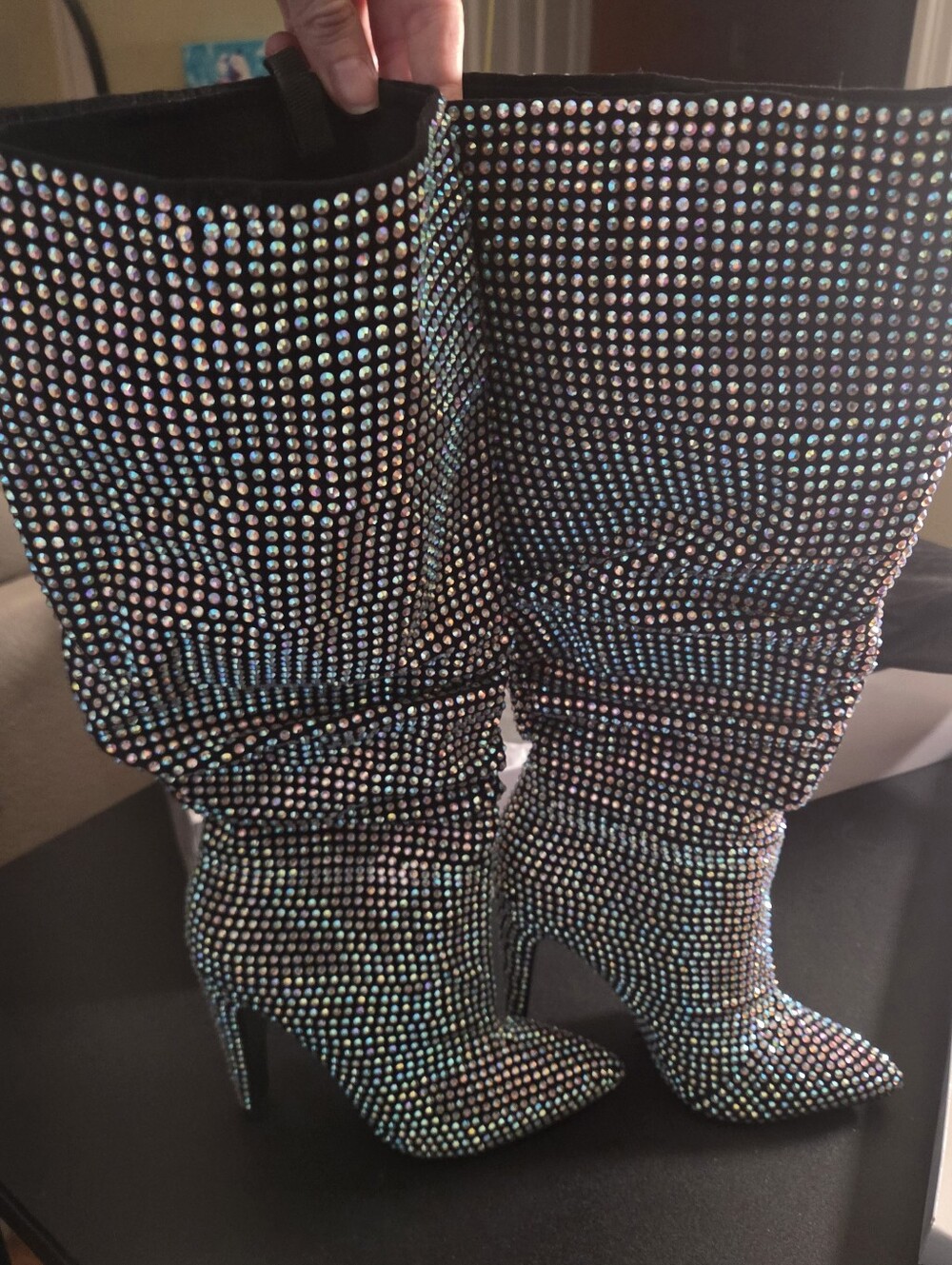 Rare Runway Piece! NIB Steve Madden "Crushing" Rhinestone Slouch Boots - Size 7